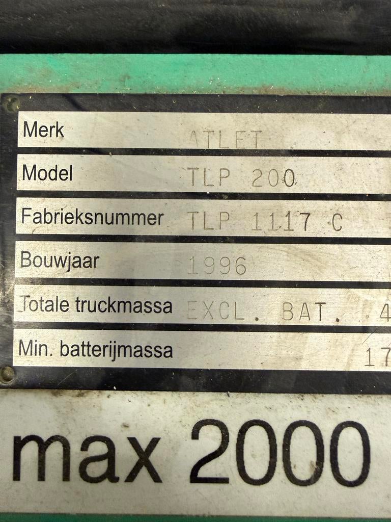 Elektrische Palletwagen Atlet TLP 200 - 2000 kg, Ophalen of Verzenden, Gebruikt, Elektrisch
