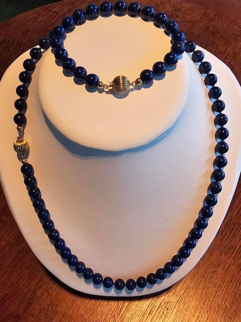 Lapis Lazuli Collier met bijbehorende armband, Blauw, Ophalen of Verzenden, Zo goed als nieuw, Steen of Mineraal
