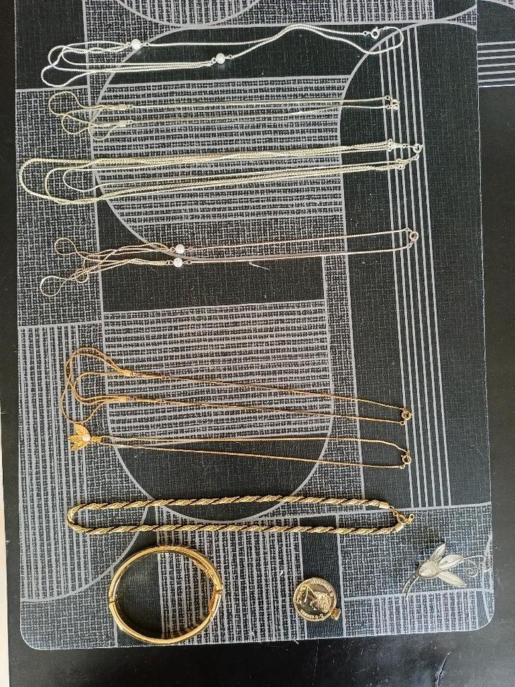 partij-verzameling vergulde-verzilverde sieraden vintage, Sieraden, Tassen en Uiterlijk, Kettingen, Gebruikt, Goud, Goud, Ophalen of Verzenden
