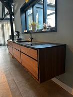 Walnoot houten keukenblok met hardstenen blad, Ophalen, Bruin, Overige typen, Graniet of Steen