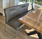 Eettafelbank leer met metalen onderstel, Ophalen, Gebruikt, Minder dan 75 cm, Driepersoons