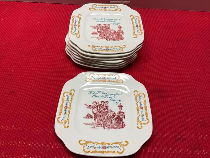 Set van 8 Cornelis Troost gebaksbordjes, BOCH BELGIE, Antiek en Kunst, Antiek | Servies los, Ophalen of Verzenden