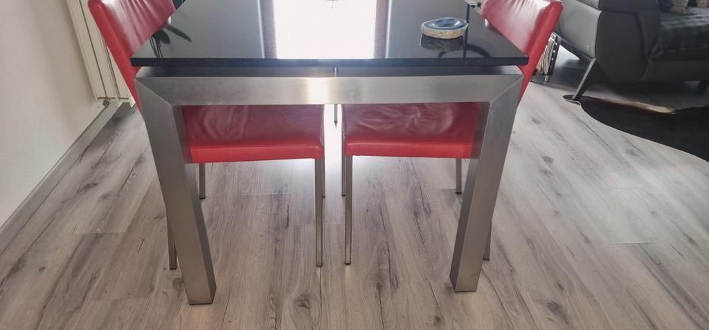 Design eettafel met graniet tafelblad (180cm x 90cm x 74cm), Huis en Inrichting, Tafels | Eettafels, Ophalen, Gebruikt, 50 tot 100 cm