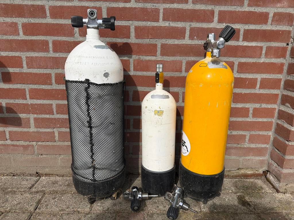 Duikflessen set (3 stuks) met kranen +2 extra kranen, Ophalen, Gebruikt, Duikfles