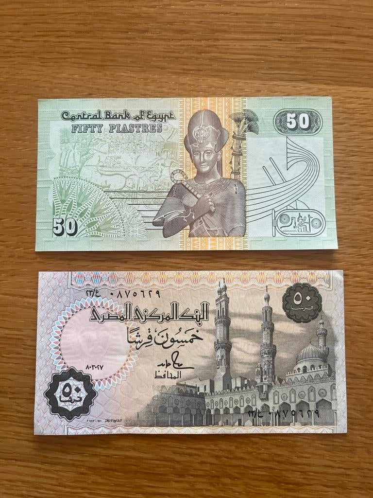50 Piastres bankbiljet uit Egypte, Ophalen of Verzenden