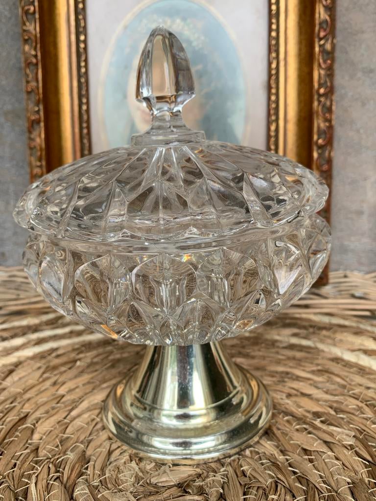 Prachtige kristallen schaal op voet met deksel, Antiek en Kunst, Ophalen of Verzenden