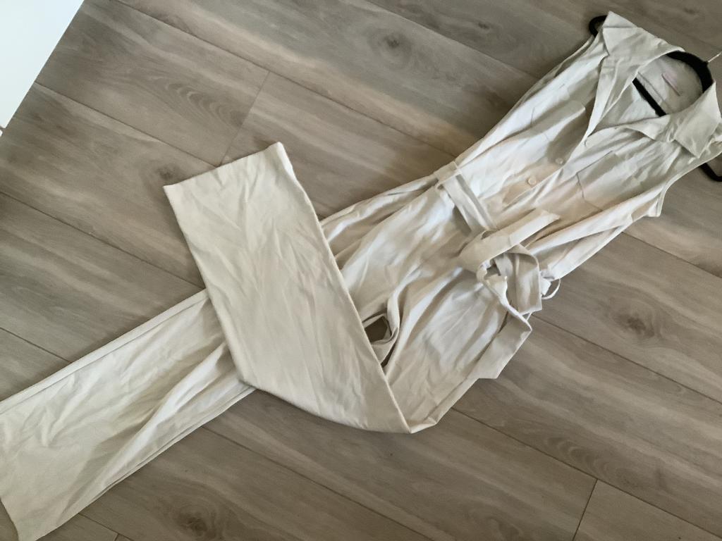 Studio Anneloes travelstof jumpsuit Kit wijde pijp L, Ophalen of Verzenden, Zo goed als nieuw, Maat 42/44 (L), Beige