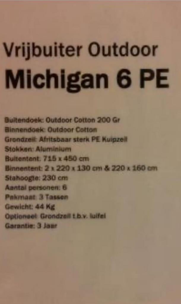 Vrijbuiter Michigan 6 PE katoenen tunneltent, Caravans en Kamperen, Tenten, Ophalen