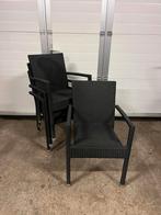 4 stuks zwarte wicker horeca terras stoelen stapelbaar, Ophalen, Gebruikt, Zwart, Metaal