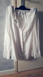 Witte blouse met broderie en pofmouwen - Maat 42, Wit, Maat 42/44 (L), Ophalen of Verzenden, Onbekend