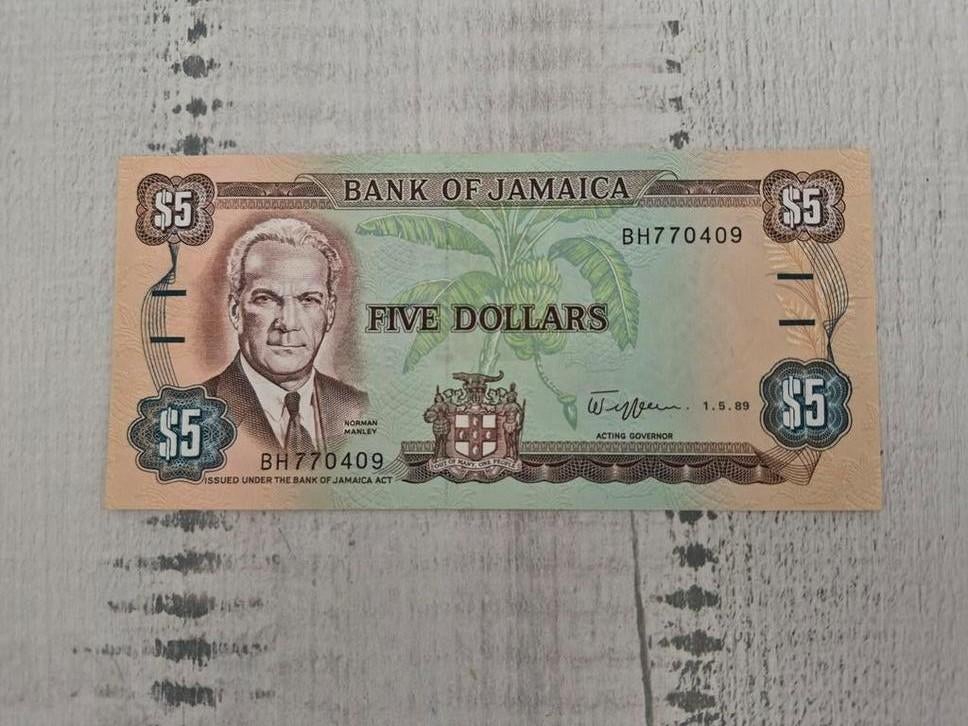 Jamaica 5 Dollars 1989 UNC, Postzegels en Munten, Bankbiljetten | Amerika, Ophalen of Verzenden, Midden-Amerika