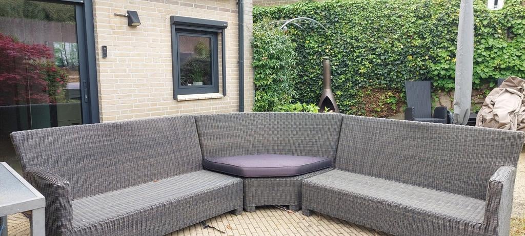Grijze loungeset met hoekelement, Kunststof, Gebruikt, 6 zitplaatsen, Ophalen of Verzenden