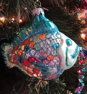 Drescher glazen kerstbal, hand geschilderd "kleurrijke vis" beschikbaar voor biedingen