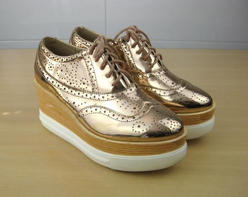 Gave brons metallic veterschoenen met plateau mt 37 ZGAN, Kleding | Dames, Schoenen, Zo goed als nieuw, Schoenen met hoge hakken