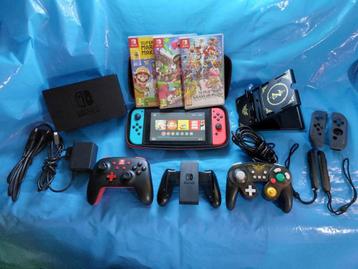 Nintendo Switch (Neon Red/Blue) + 6 Spellen en Accessoires beschikbaar voor biedingen