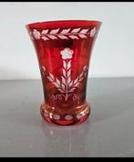 Boheems ruby red hand gestoken Tirol glazen vaas rood, Ophalen of Verzenden