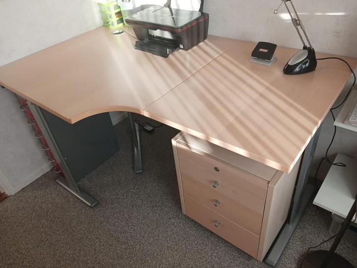 Hoekbureau Ahorn met Rolcontainer, Huis en Inrichting, Bureaus, Gebruikt, Bureau, Ophalen