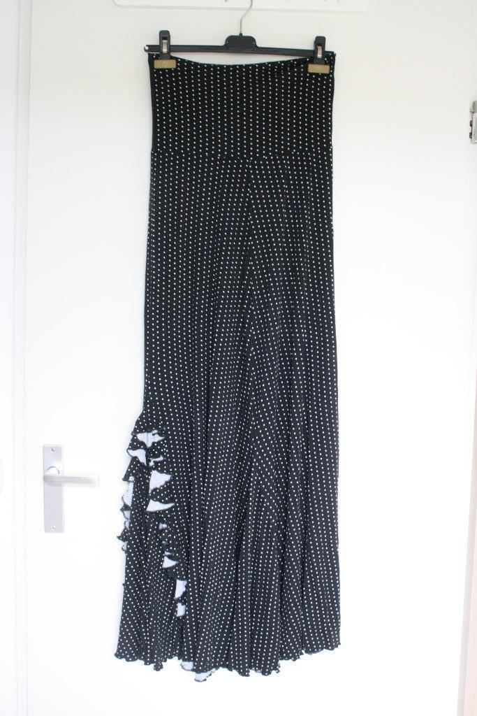 Zwart witte polkadots flamenco rok / jurk maat L, Kleding | Dames, Rokken, Zo goed als nieuw, Maat 42/44 (L), Zwart, Onder de knie