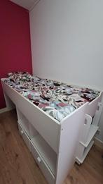 Witte half hoogslaper met opbergruimte, trapje en bureautje, Ophalen, 85 tot 100 cm, Gebruikt, Hoogslaper of Stapelbed