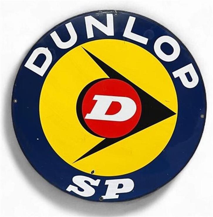 Origineel oud dubbelzijdig emaille reclame bord - Dunlop, Verzamelen, Merken en Reclamevoorwerpen, Gebruikt, Reclamebord, Ophalen of Verzenden