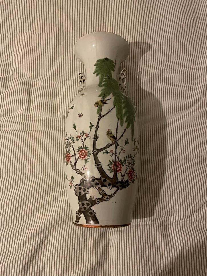 Grote Rosé Vaas met Vogeldecoratie, Antiek en Kunst, Antiek | Vazen, Ophalen