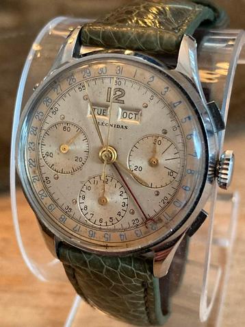 Vintage Leonidas triple calendar Chronograaf Valjoux 72 beschikbaar voor biedingen