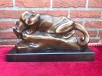 fraai kwaliteitsbeeld, drinkend luipaard, brons en marmer, Ophalen of Verzenden