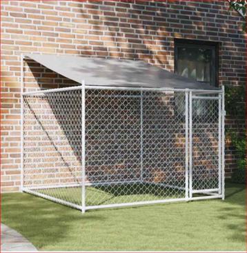 Hondenhok met dak en deur 2x2x2 m gegalvaniseerd staal grijs beschikbaar voor biedingen