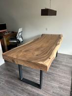 Massieve acaciahouten boomstamtafel met bankje, Huis en Inrichting, Tafels | Eettafels, Ophalen, Rustiek, 200 cm of meer, 50 tot 100 cm
