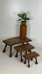 Vintage Japandi mimi set houten bijzettafels/ planten krukje, Huis en Inrichting, Tafels | Sidetables, Ophalen, Japandi, 50 tot 100 cm