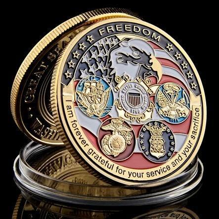 Usa Navy Usaf Usmc Leger Coast Guard Vrijheid Eagle., Postzegels en Munten, Munten | Amerika, Losse munt, Noord-Amerika, Goud
