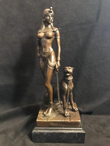 Bronzen Cleopatra/panter Cesaro/stempel zuiver fraai brons