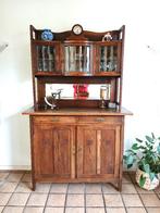 Houten antieke buffetkast met spiegel en glazen deuren, Huis en Inrichting, Ophalen, Gebruikt, 100 tot 150 cm, Eikenhout