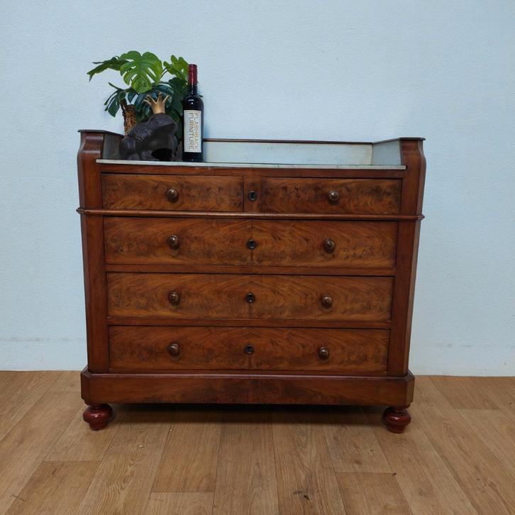 Vintage antiek commode dressoir ladekast met marmer blad 414, Huis en Inrichting, Kasten | Ladekasten, Gebruikt, Minder dan 100 cm