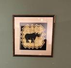 Leuke print van een neushoorn achter glas., Antiek en Kunst, Ophalen