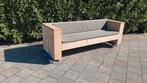 Steigerhouten lounge design bank met grijze kussen, Tuin en Terras, Tuinbanken, Ophalen, Zo goed als nieuw, Hout