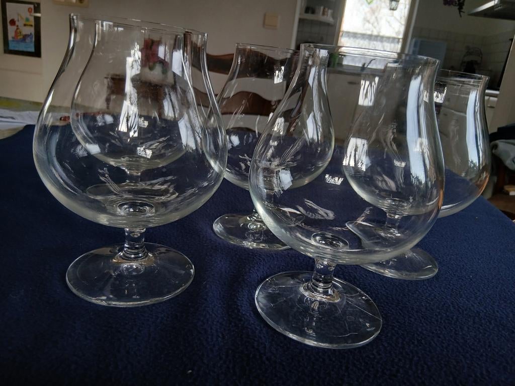 5 grote cognac glazen hoogte 17 cm, Ophalen of Verzenden, Zo goed als nieuw, Overige typen