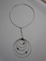 Zilveren Deense spang met royale modernist hanger, Verzenden, Zilver, Ketting