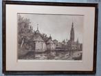 Ets Spanjaardsgat Breda met grote kerk, Cor van der Woerd, Antiek en Kunst, Kunst | Etsen en Gravures, Ophalen of Verzenden