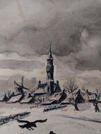 Kerkje in de winter 1967 door Johan Prins., Antiek en Kunst, Kunst | Tekeningen en Foto's, Ophalen of Verzenden