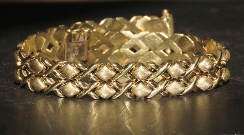 Gouden Vintage Blokschakel armband - 14 Kt., Sieraden, Tassen en Uiterlijk, Antieke sieraden, Armband, Goud, Ophalen of Verzenden