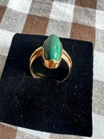 Klassieke ring van 14 karaat goud en natuurlijke Malachite, Sieraden, Tassen en Uiterlijk, Goud, Goud, Met edelsteen, 17 tot 18