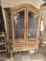 vintage blank eiken Queen Ann vitrine kast prijs excl inhoud, Ophalen