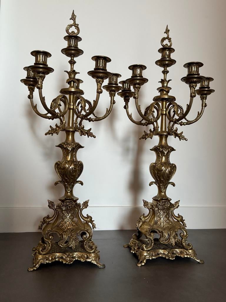 Twee identieke messing/brons kandelaars, Ophalen, Overige kleuren, Zo goed als nieuw, Kandelaar