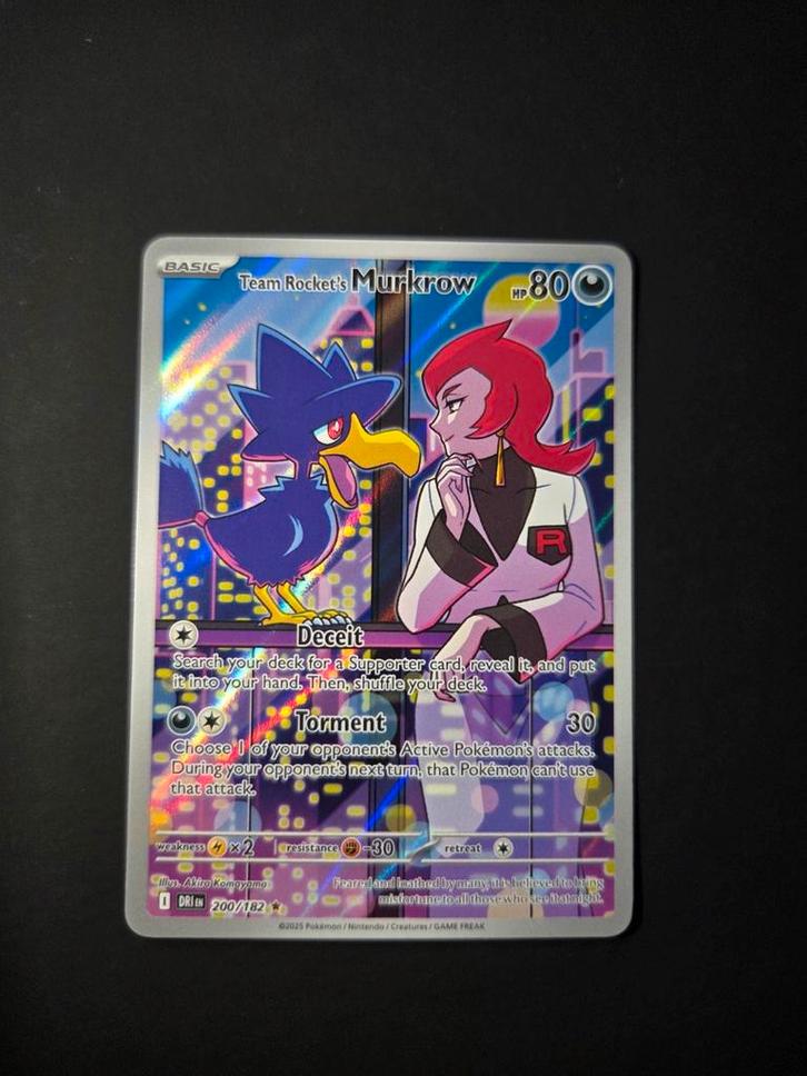 Team Rocket's Murkrow 200/182 Pokemon Destined Rivals, Hobby en Vrije tijd, Verzamelkaartspellen | Pokémon, Zo goed als nieuw
