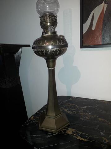 KOPEREN ANTIEKE JUGENDSTIL OLIELAMP I.Z.G.ST hoog 73 cm !! beschikbaar voor biedingen