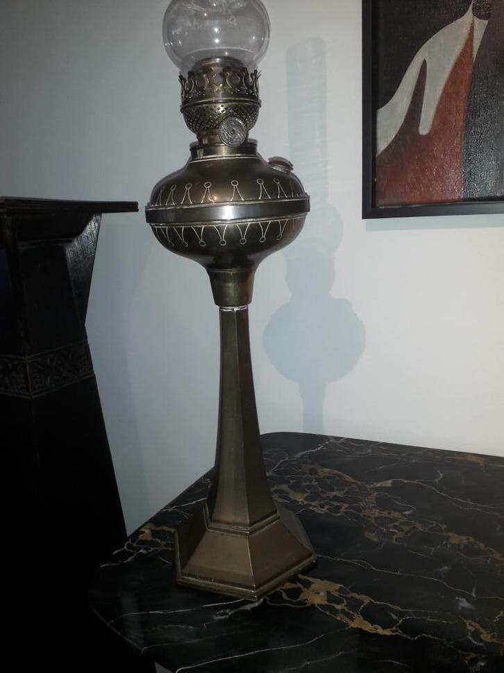 KOPEREN ANTIEKE JUGENDSTIL OLIELAMP I.Z.G.ST hoog 73 cm !!, Antiek en Kunst, Antiek | Overige Antiek, Ophalen of Verzenden