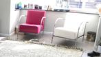 Design fauteuils chroom met echt leer wit/fuchsia, Huis en Inrichting, Gebruikt, Leer, Ophalen of Verzenden, 50 tot 75 cm