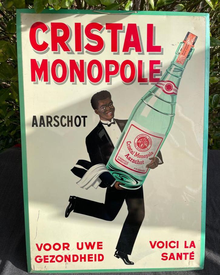 oud blikken bord van Cristal Monopole uit Aarschot., Verzamelen, Merken en Reclamevoorwerpen, Zo goed als nieuw, Reclamebord, Ophalen