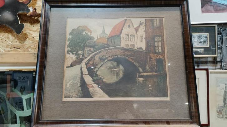 Gesigneerde litho Alfons Van Neste 194/320 Brugge, Antiek en Kunst, Kunst | Etsen en Gravures, Ophalen